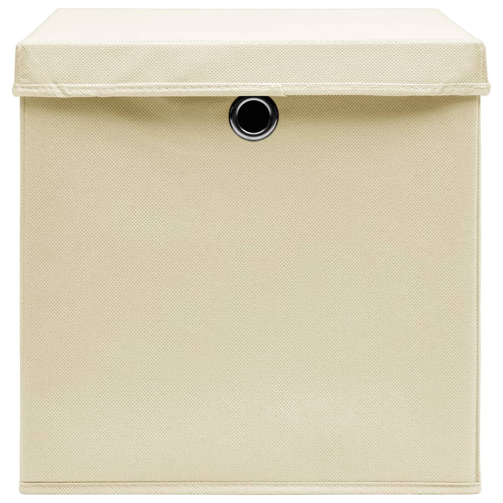 Berkfield Storage Boxes with Lid 10 pcs Cream 32x32x32 cm Fabric