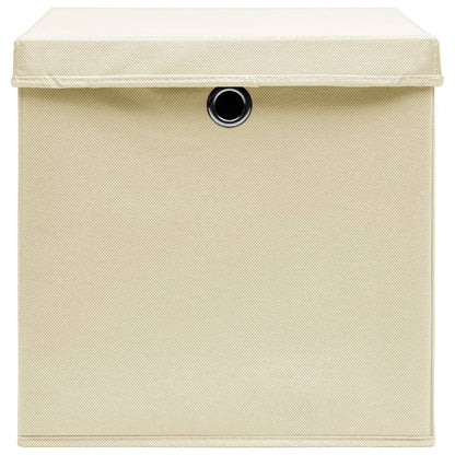 Berkfield Storage Boxes with Lid 10 pcs Cream 32x32x32 cm Fabric