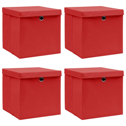 Berkfield Storage Boxes with Lids 4 pcs Red 32x32x32 cm Fabric