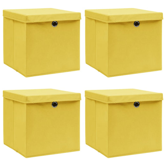 Berkfield Storage Boxes with Lids 4 pcs Yellow 32x32x32 cm Fabric