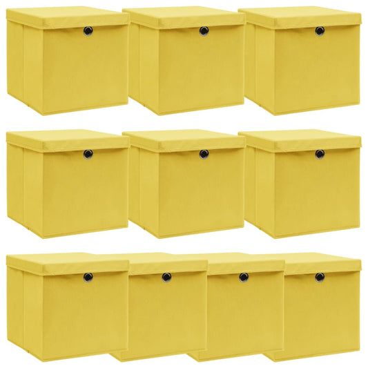 Berkfield Storage Boxes with Lids 10 pcs Yellow 32x32x32 cm Fabric