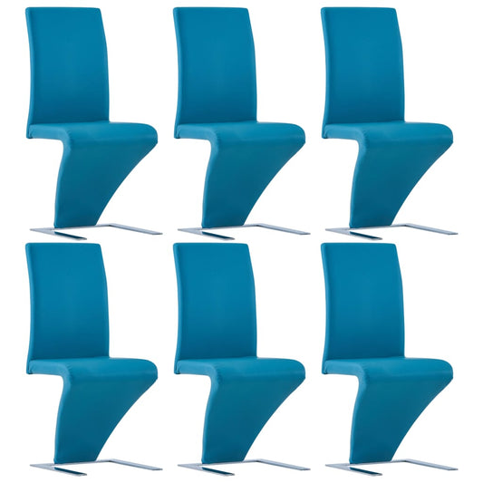 Berkfield Dining Chairs with Zigzag Shape 6 pcs Blue Faux Leather