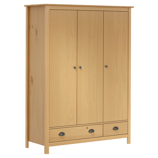 Berkfield 3-Door Wardrobe Hill 127x50x170 cm Solid Pine Wood