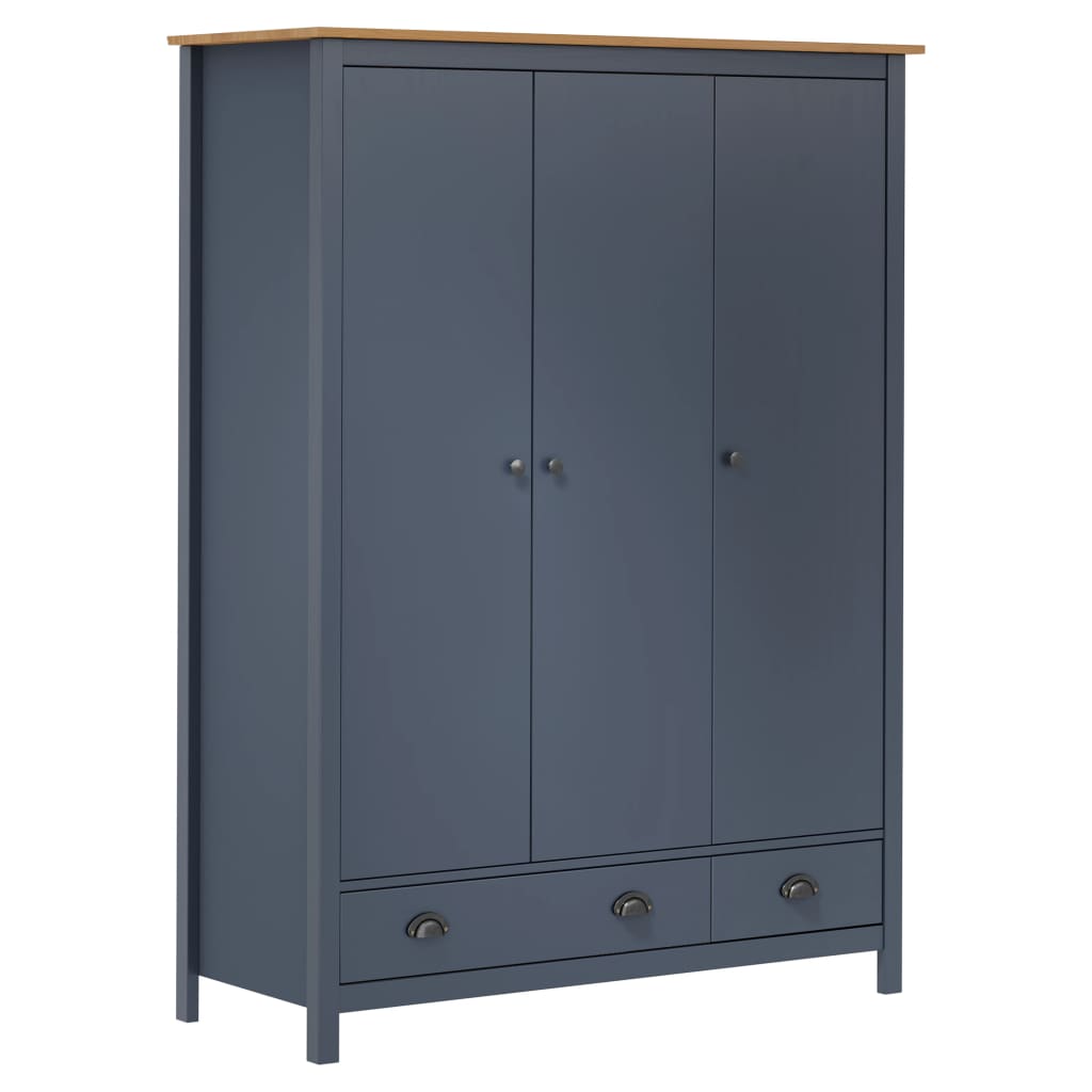 Berkfield 3-Door Wardrobe Hill Grey 127x50x170 cm Solid Pine Wood