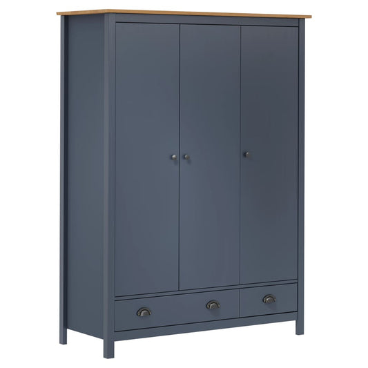 Berkfield 3-Door Wardrobe Hill Grey 127x50x170 cm Solid Pine Wood