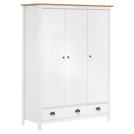 Berkfield 3-Door Wardrobe Hill White 127x50x170 cm Solid Pine Wood