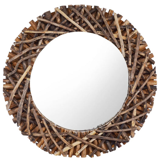 Berkfield Wall Mirror 60 cm Teak Round