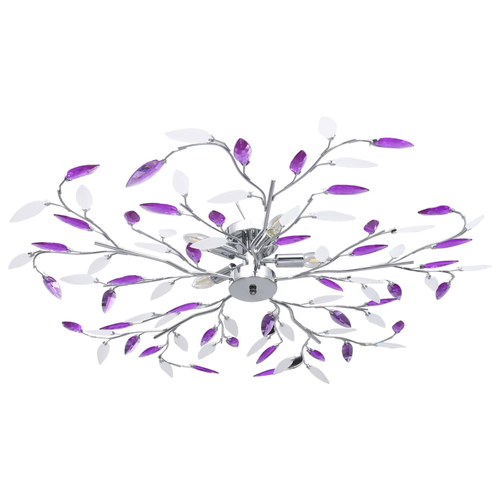 Berkfield Ceiling Lamp with Acrylic Crystal Leaf Arms for 5 E14 Bulbs Purple