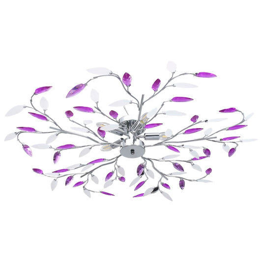 Berkfield Ceiling Lamp with Acrylic Crystal Leaf Arms for 5 E14 Bulbs Purple