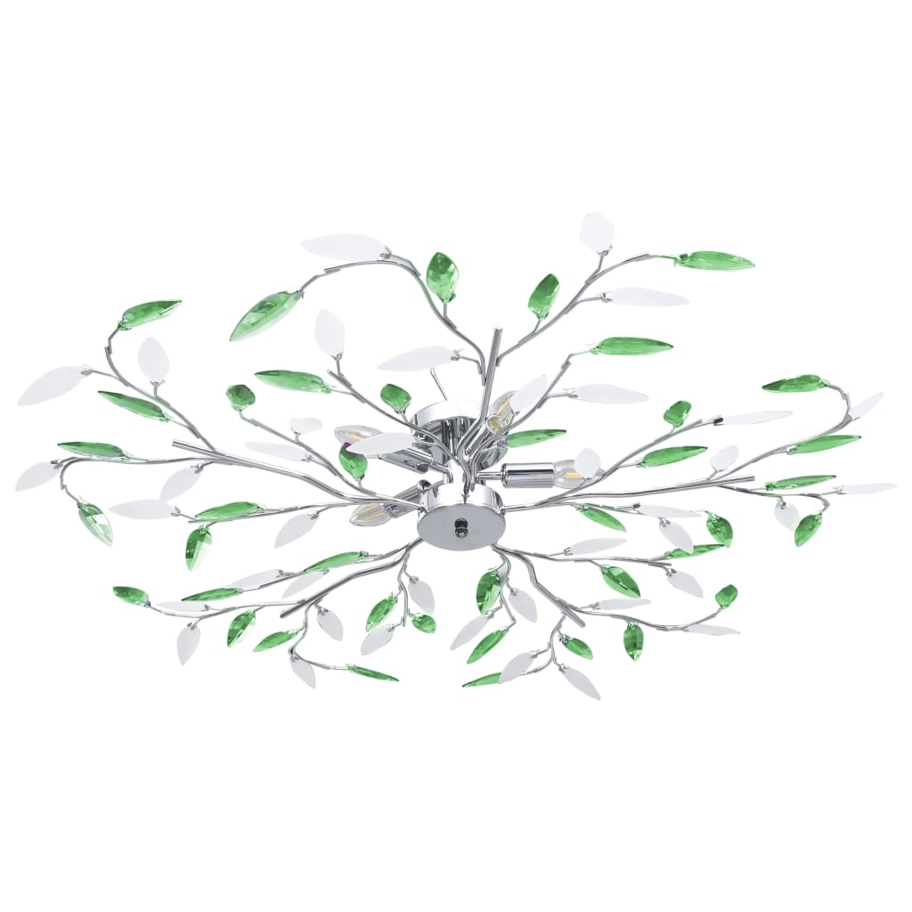 Berkfield Ceiling Lamp with Acrylic Crystal Leaf Arms for 5 E14 Bulbs Green