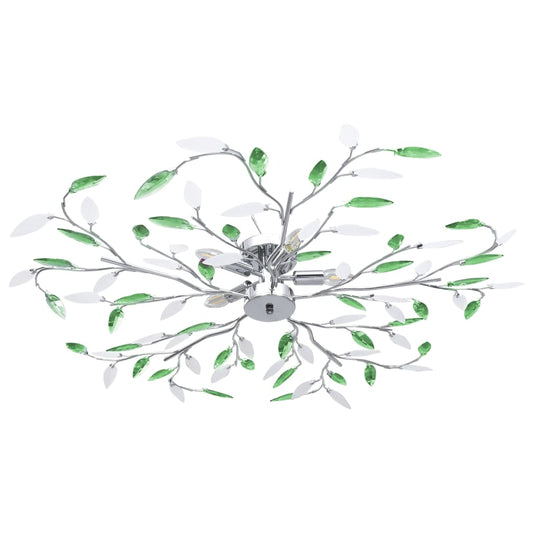 Berkfield Ceiling Lamp with Acrylic Crystal Leaf Arms for 5 E14 Bulbs Green