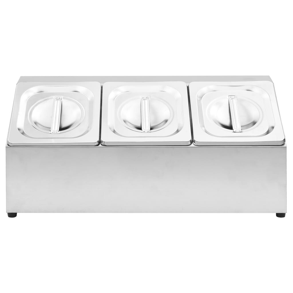 Berkfield Gastronorm Container Holder with 3 GN 1/6 Pan Stainless Steel