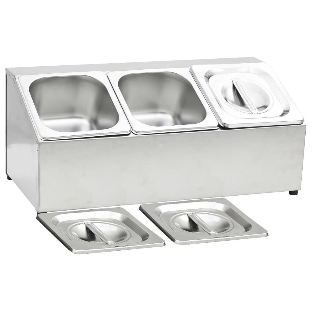 Berkfield Gastronorm Container Holder with 3 GN 1/6 Pan Stainless Steel