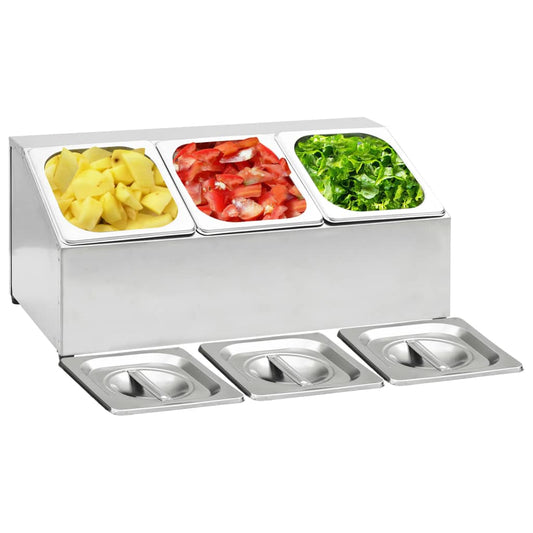 Berkfield Gastronorm Container Holder with 3 GN 1/6 Pan Stainless Steel