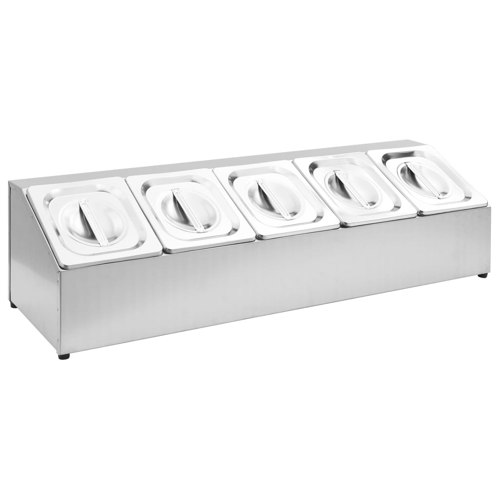 Berkfield Gastronorm Container Holder with 5 GN 1/6 Pan Stainless Steel