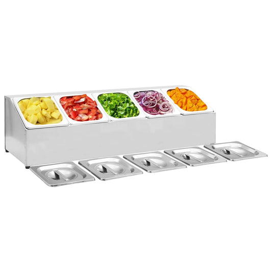 Berkfield Gastronorm Container Holder with 5 GN 1/6 Pan Stainless Steel