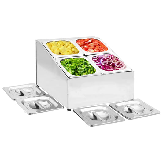 Berkfield Gastronorm Container Holder with 4 GN 1/6 Pan Stainless Steel