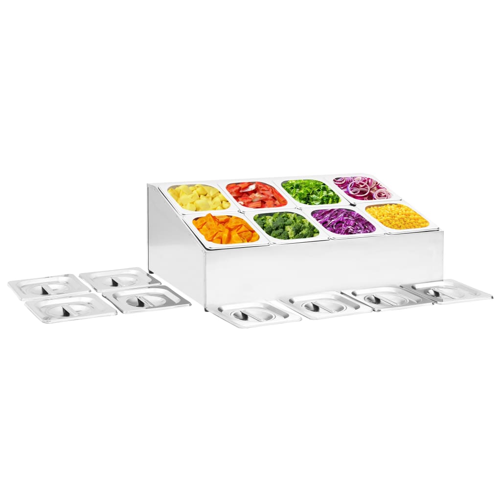Berkfield Gastronorm Container Holder with 8 GN 1/6 Pan Stainless Steel
