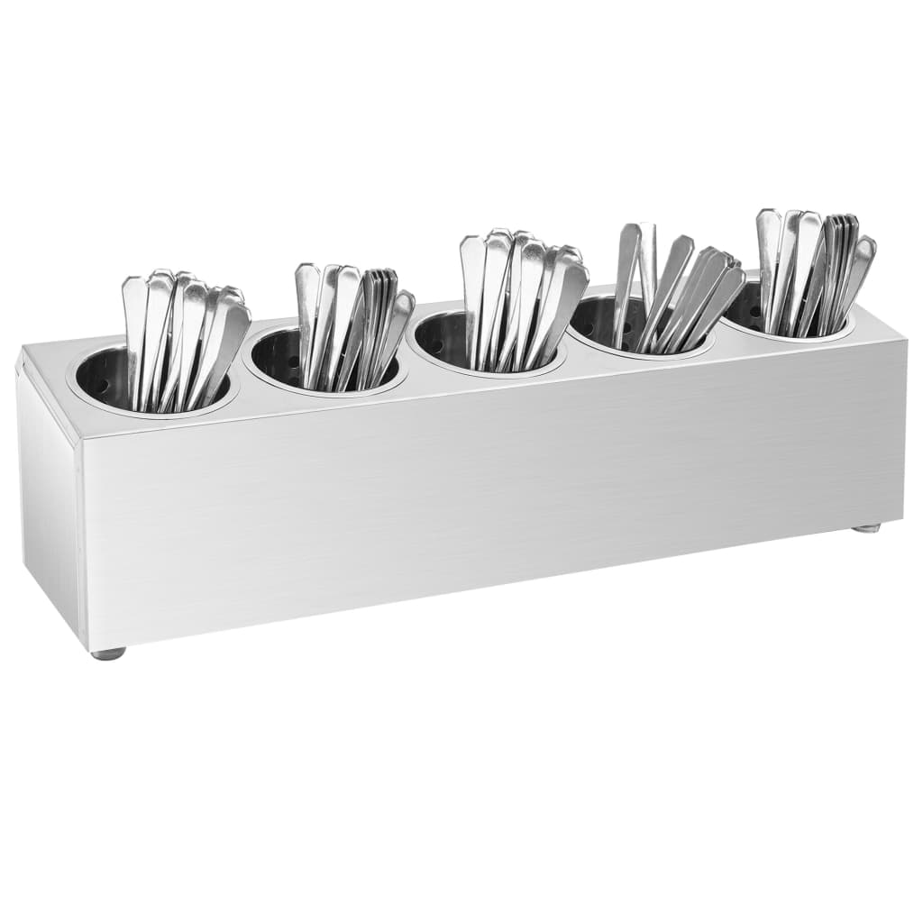 Berkfield Cutlery Holder 5 Grids Rectangular Stainless Steel