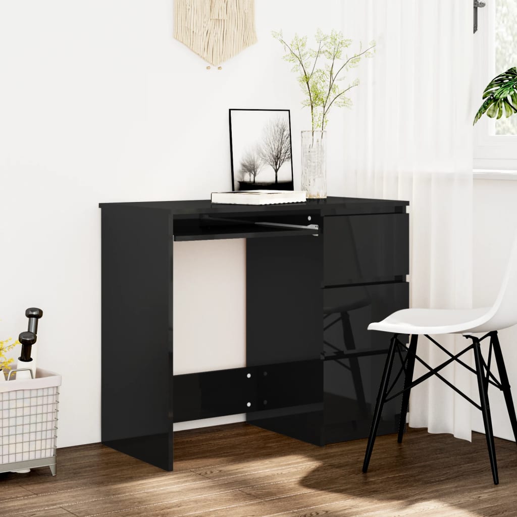 Berkfield Desk High Gloss Black 90x45x76 cm Engineered Wood