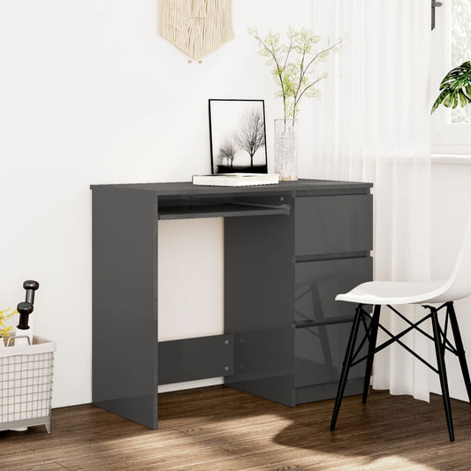 Berkfield Desk High Gloss Grey 90x45x76 cm Engineered Wood