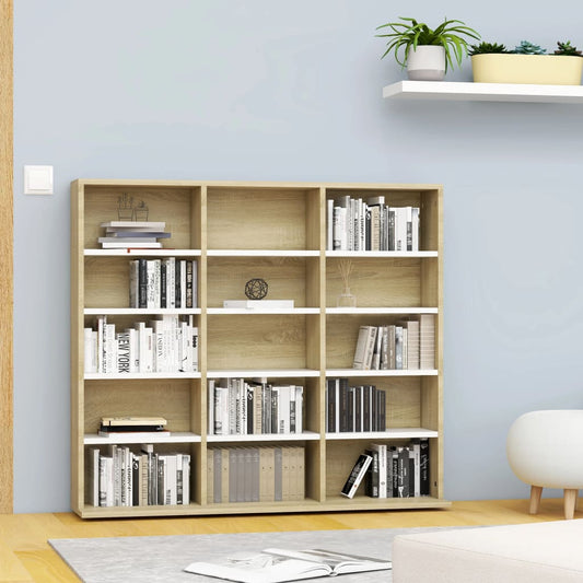 Berkfield CD Cabinet White and Sonoma Oak 102x23x89.5 cm Engineered Wood