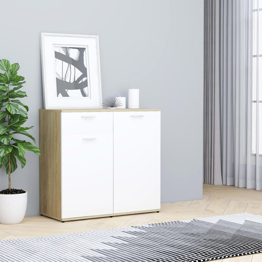 Berkfield Sideboard White and Sonoma Oak 80x36x75 cm Engineered Wood