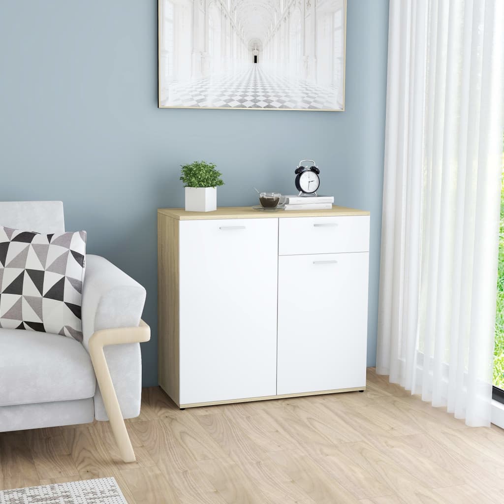 Berkfield Sideboard White and Sonoma Oak 80x36x75 cm Engineered Wood