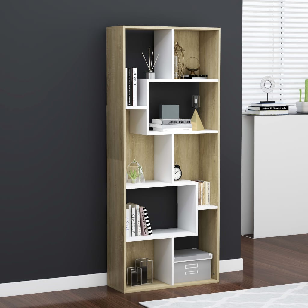 Berkfield Book Cabinet White and Sonoma Oak 67x24x161 cm Engineered Wood