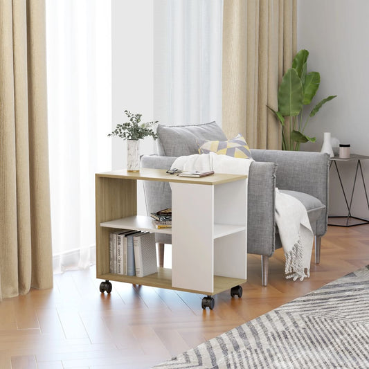 Berkfield Side Table White and Sonoma Oak 70x35x55 cm Engineered Wood