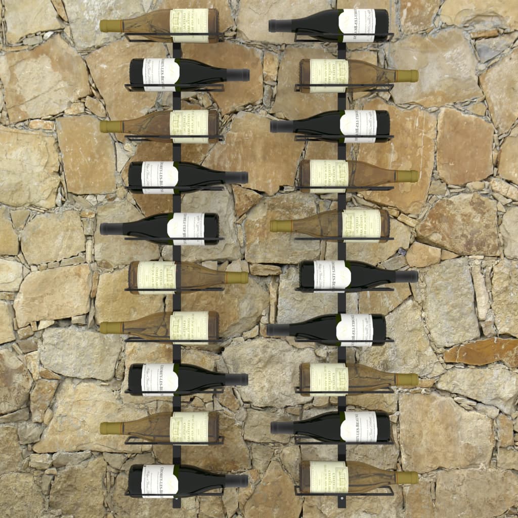 Berkfield Wall-mounted Wine Racks for 20 Bottles 2 pcs Black Metal