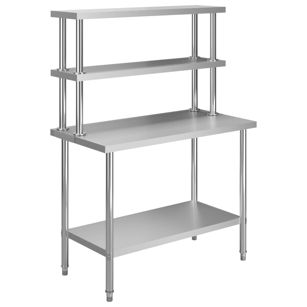 Berkfield Kitchen Work Table with Overshelf 120x60x150 cm Stainless Steel
