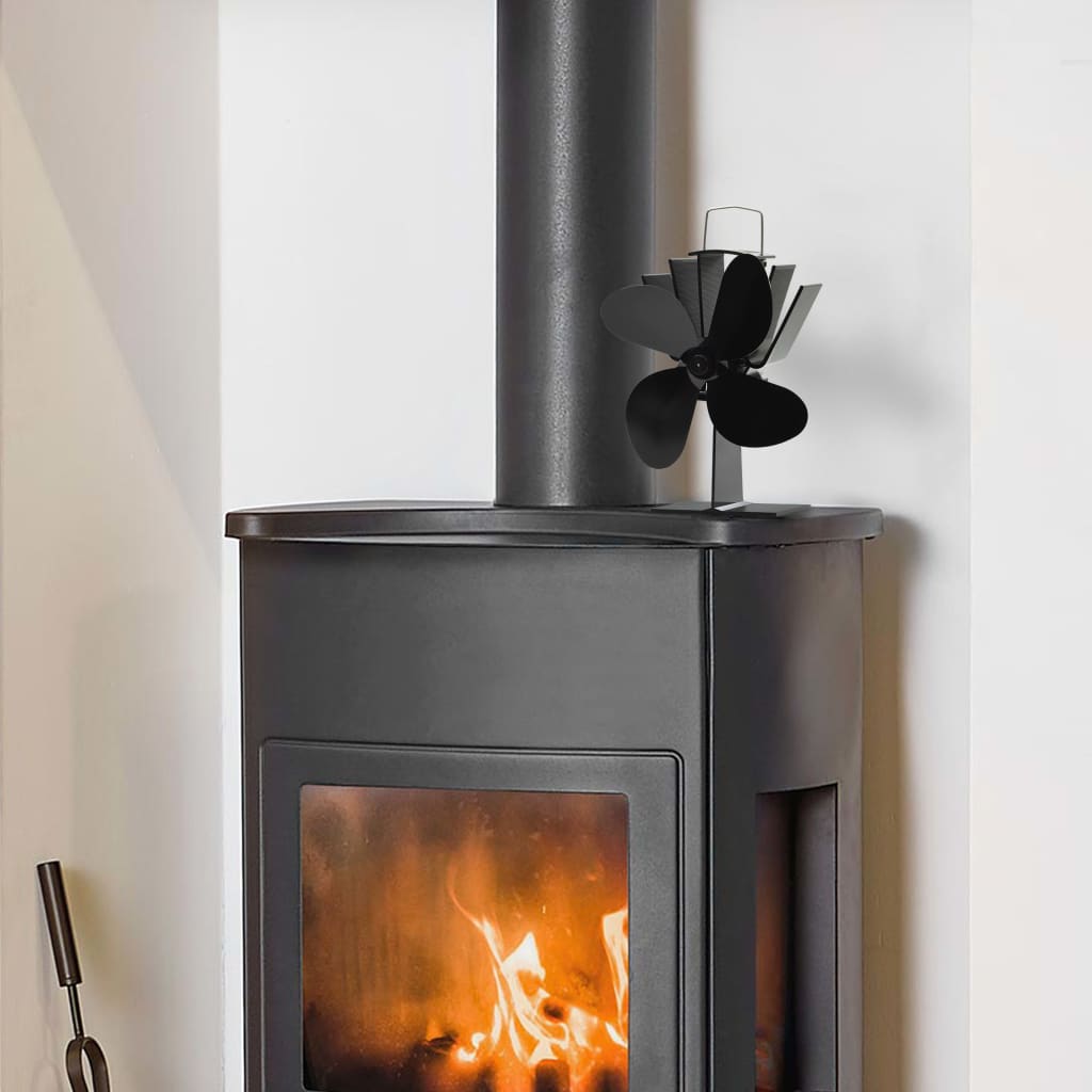 Berkfield Heat Powered Stove Fan 4 Blades Black