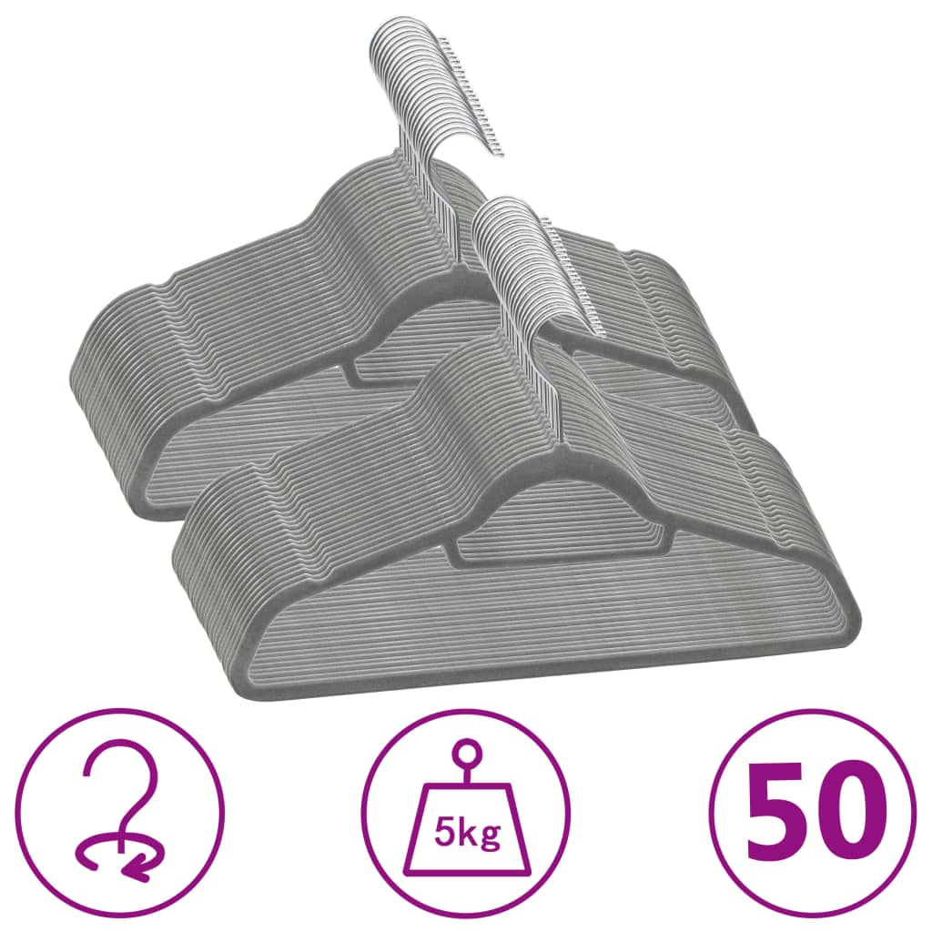Berkfield 50 pcs Clothes Hanger Set Anti-slip Grey Velvet