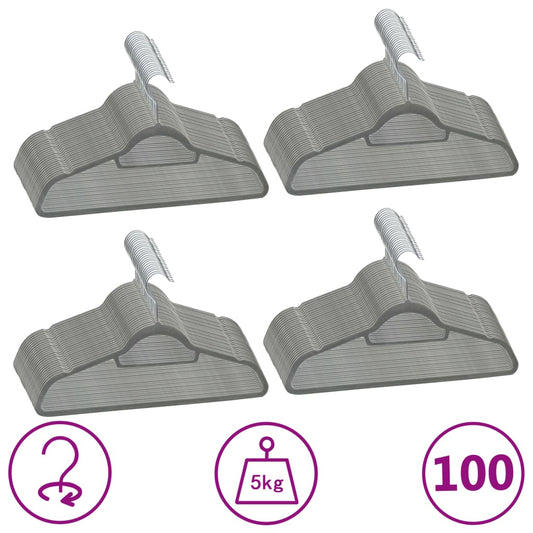 Berkfield 100 pcs Clothes Hanger Set Anti-slip Grey Velvet