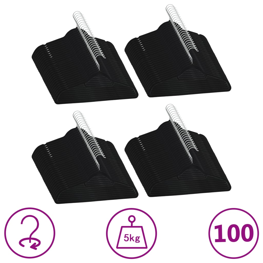 Berkfield 100 pcs Clothes Hanger Set Anti-slip Black Velvet