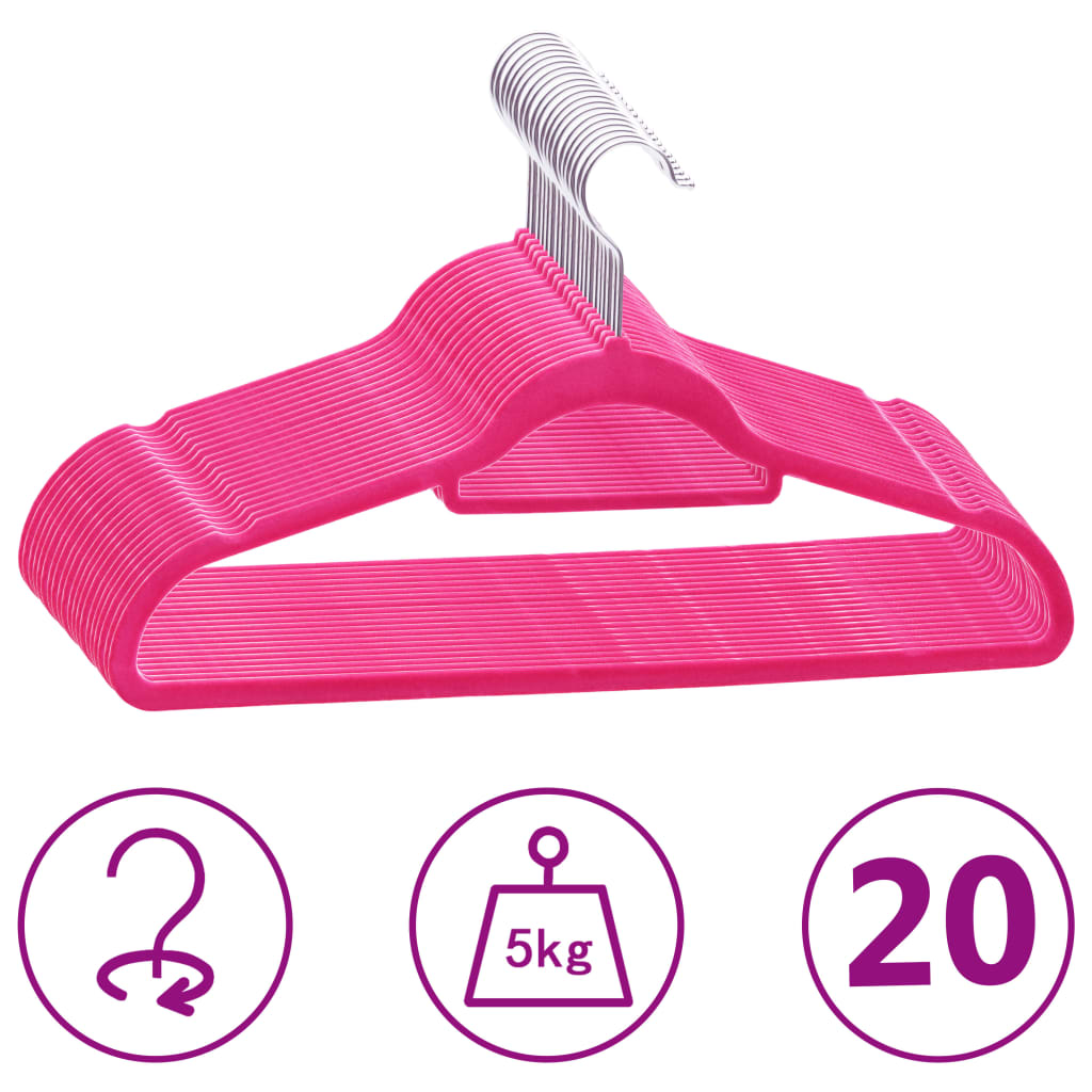 Berkfield 20 pcs Clothes Hanger Set Anti-slip Pink Velvet