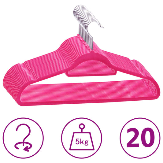 Berkfield 20 pcs Clothes Hanger Set Anti-slip Pink Velvet