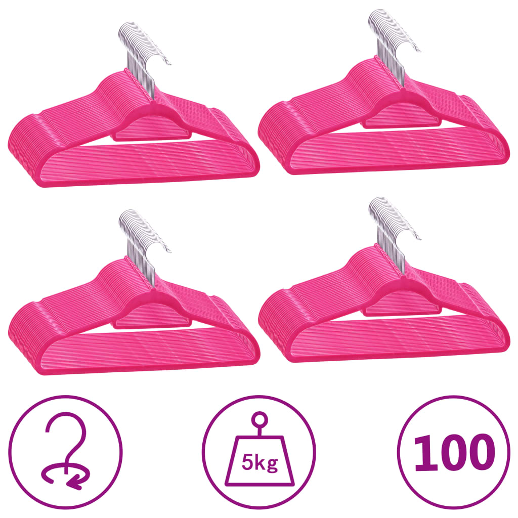 Berkfield 100 pcs Clothes Hanger Set Anti-slip Pink Velvet