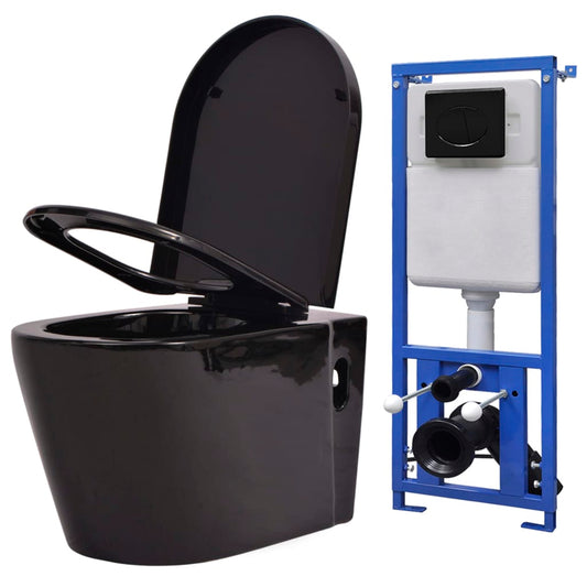 Berkfield Wall Hung Toilet with Concealed Cistern Ceramic Black