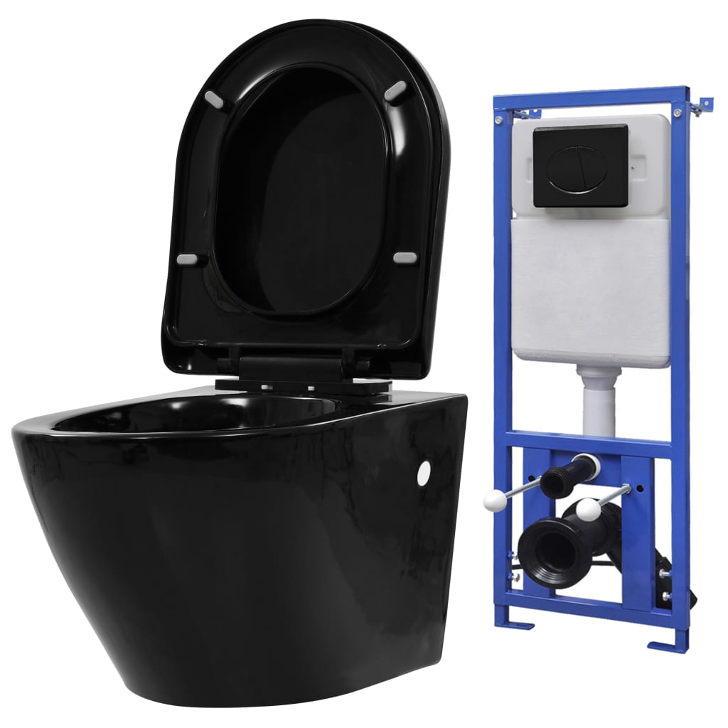 Berkfield Wall Hung Toilet with Concealed Cistern Ceramic Black