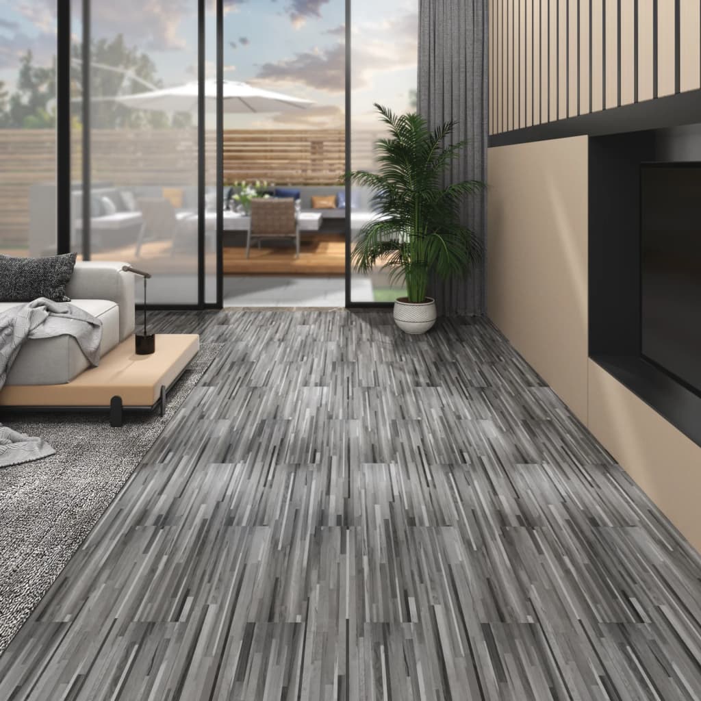 Berkfield PVC Flooring Planks 5.02 m�__ 2 mm Self-adhesive Striped Grey