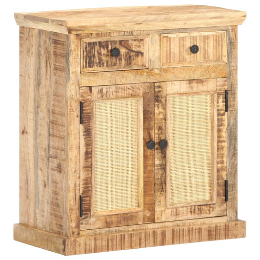 Berkfield Sideboard 65x32x70 cm Solid Mango Wood and Natural Cane