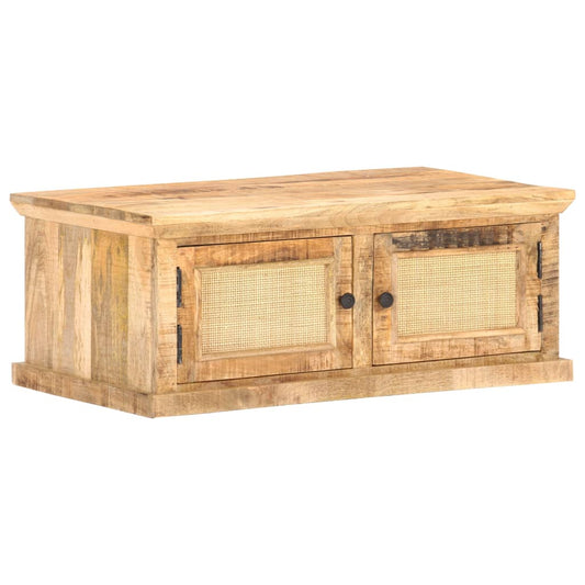 Berkfield Coffee Table 90x50x35 cm Solid Mango Wood and Natural Cane