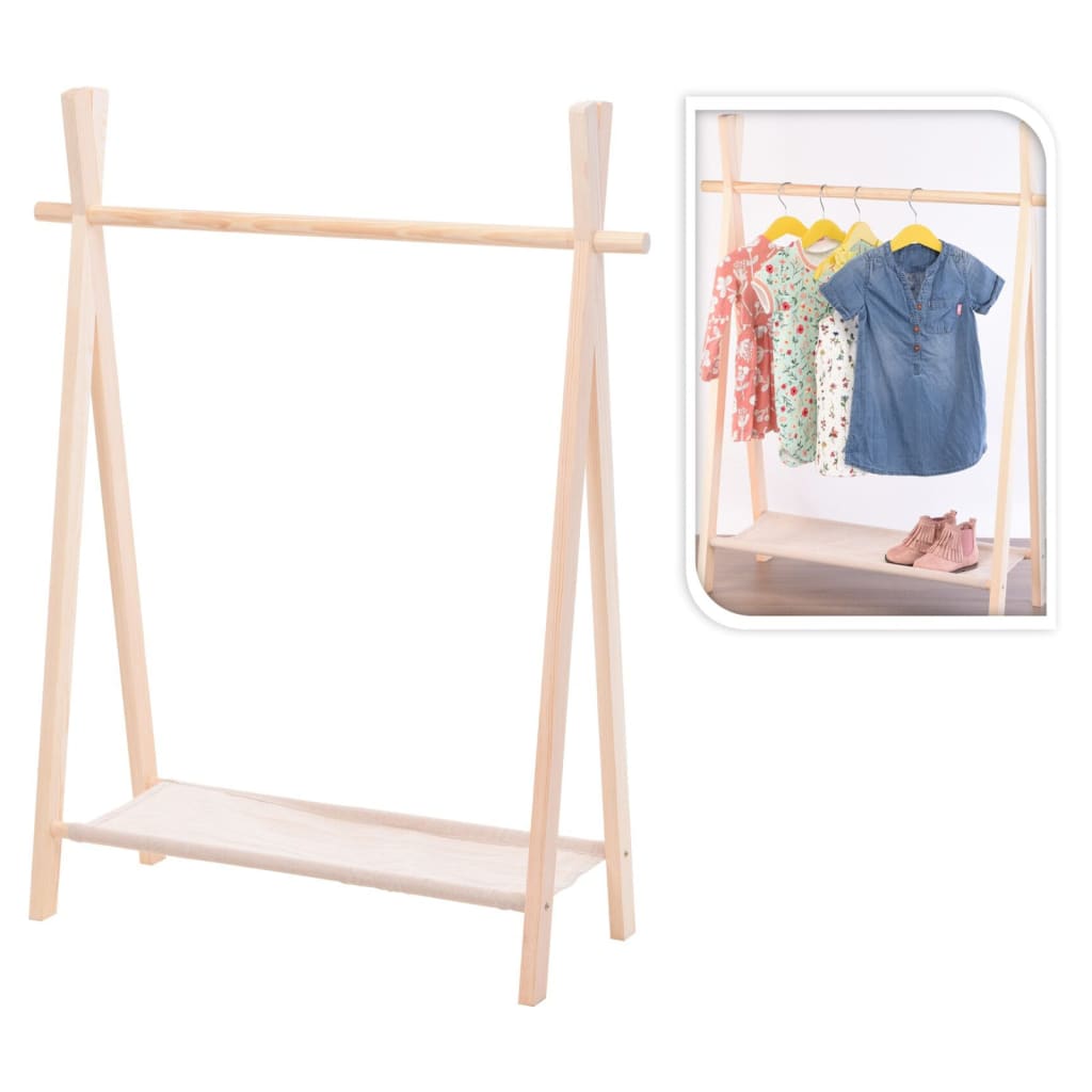 Storage Solutions Children's Clothing Rack with 1 Tier Pinewood