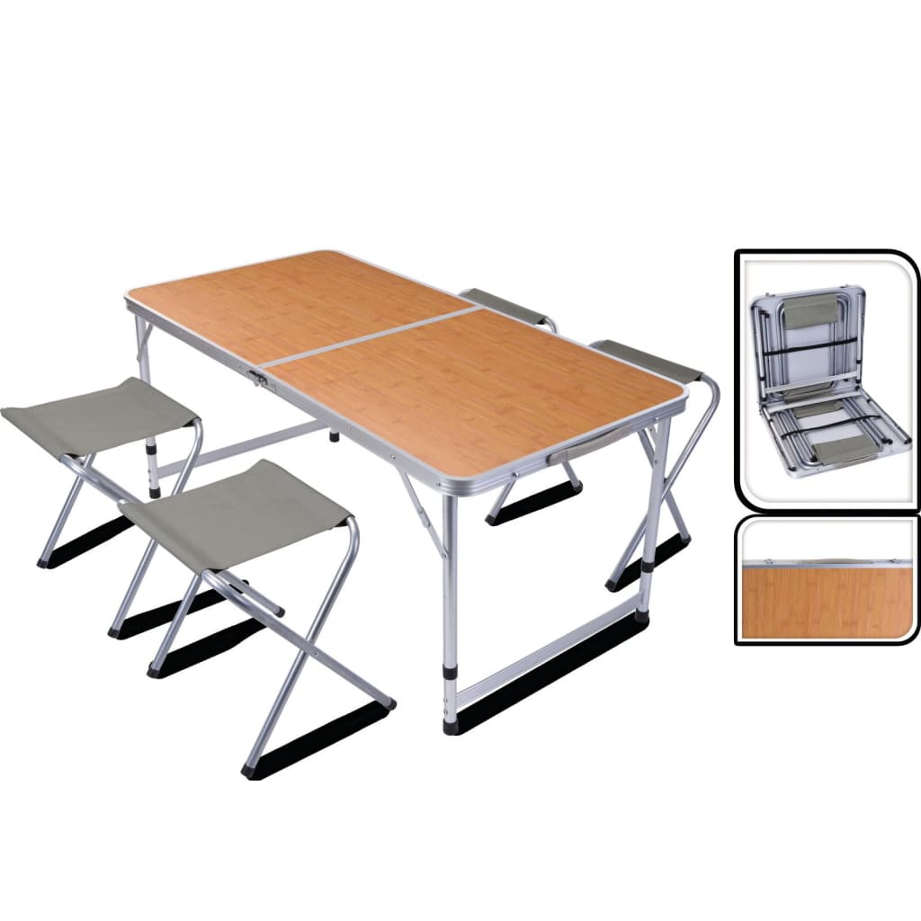 Redcliffs Foldable Camping Table with 4 Chairs 120x60x70 cm Brown