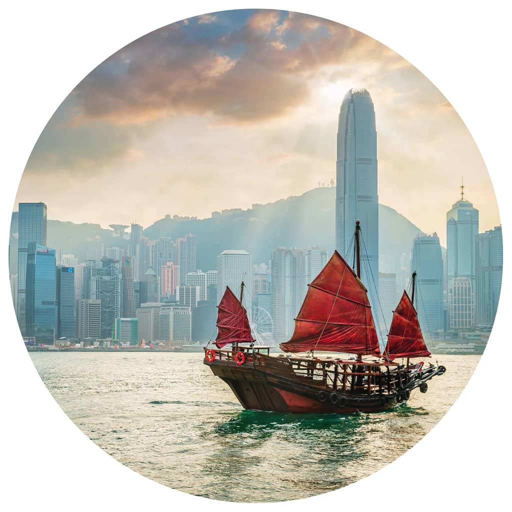 WallArt Wallpaper Circle Skyline with Junk Boat 142.5 cm