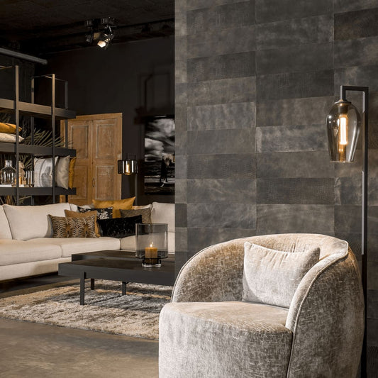 WallArt Leather Tiles Hennessy Two Tone Black 16 pcs