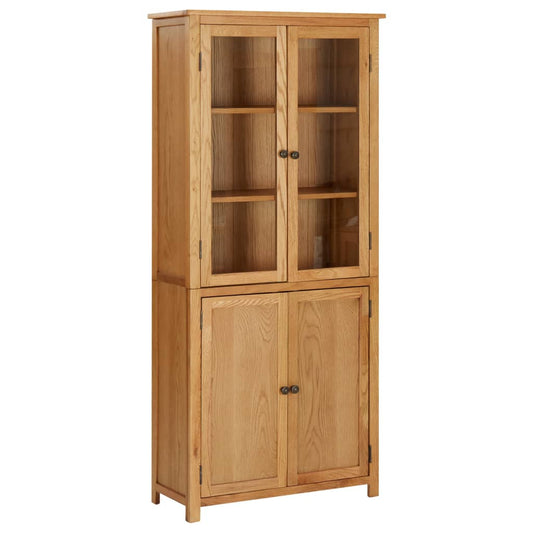 Berkfield Bookcase with 4 Doors 80x35x180 cm Solid Oak Wood and Glass