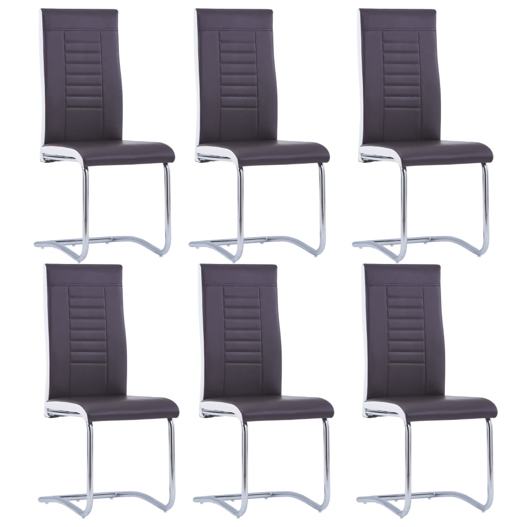 Berkfield Cantilever Dining Chairs 6 pcs Brown Faux Leather